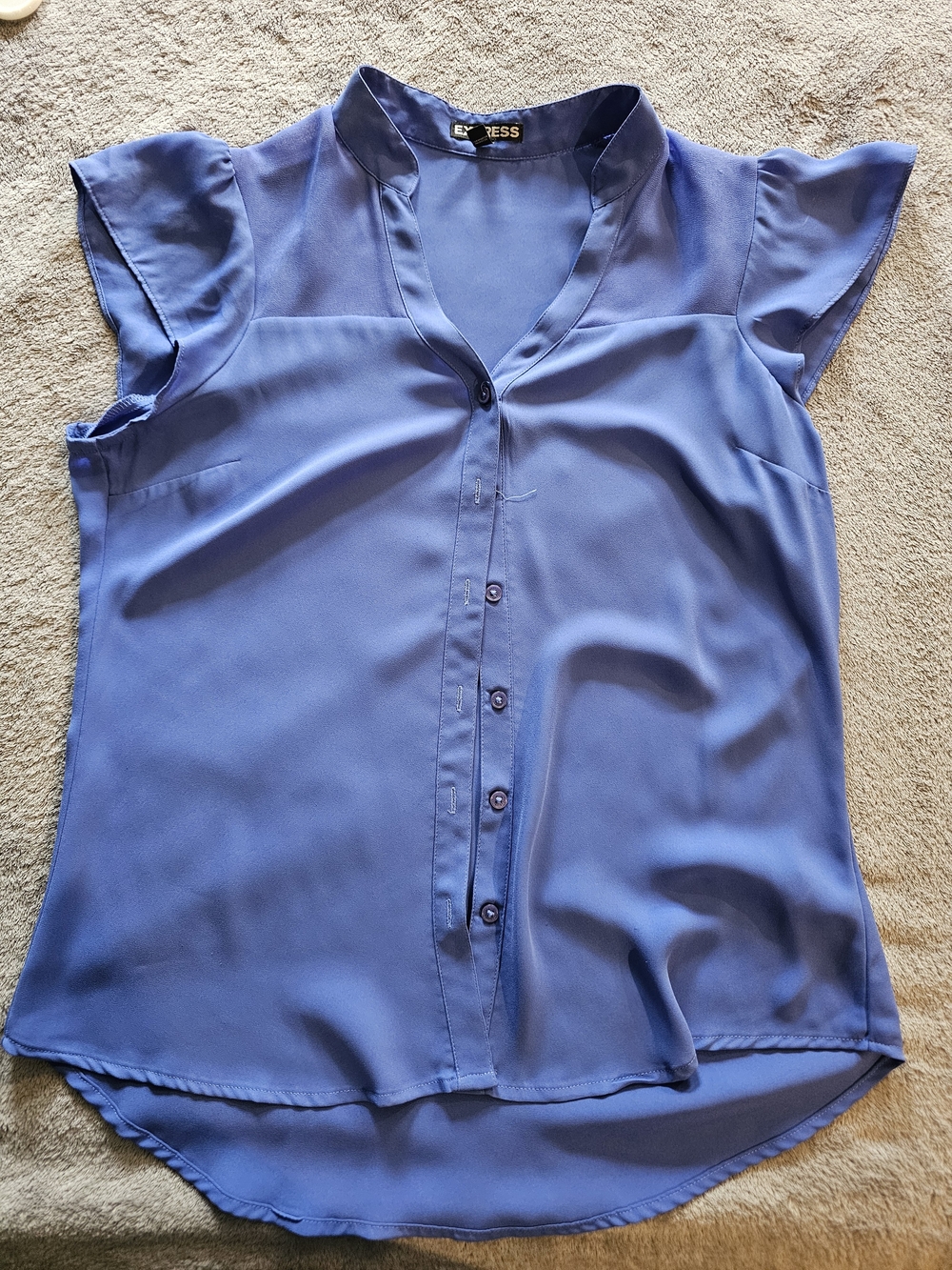 Express Women's Periwinkle Button-Front Cap Sleeve Blouse